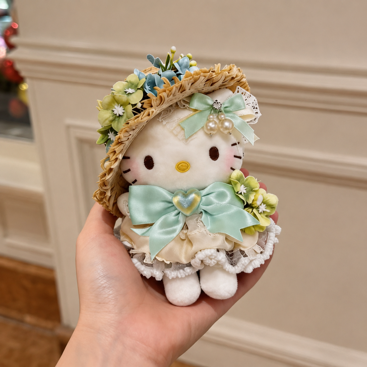 Mint-colored Hydrangea Straw Hat HK