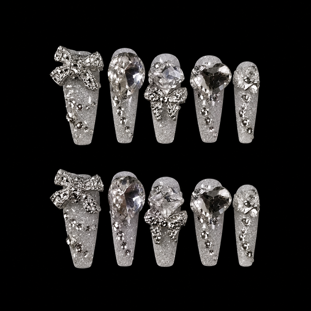 Crystal Noir Bow Press On Nails