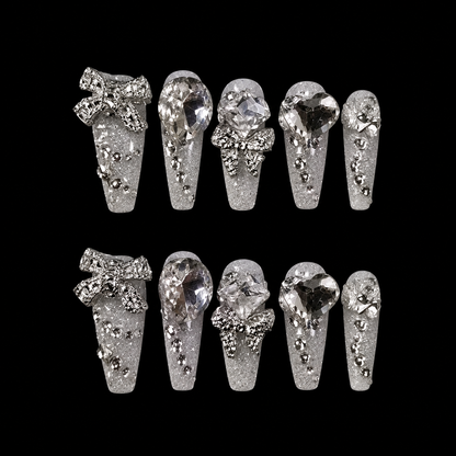 Crystal Noir Bow Press On Nails