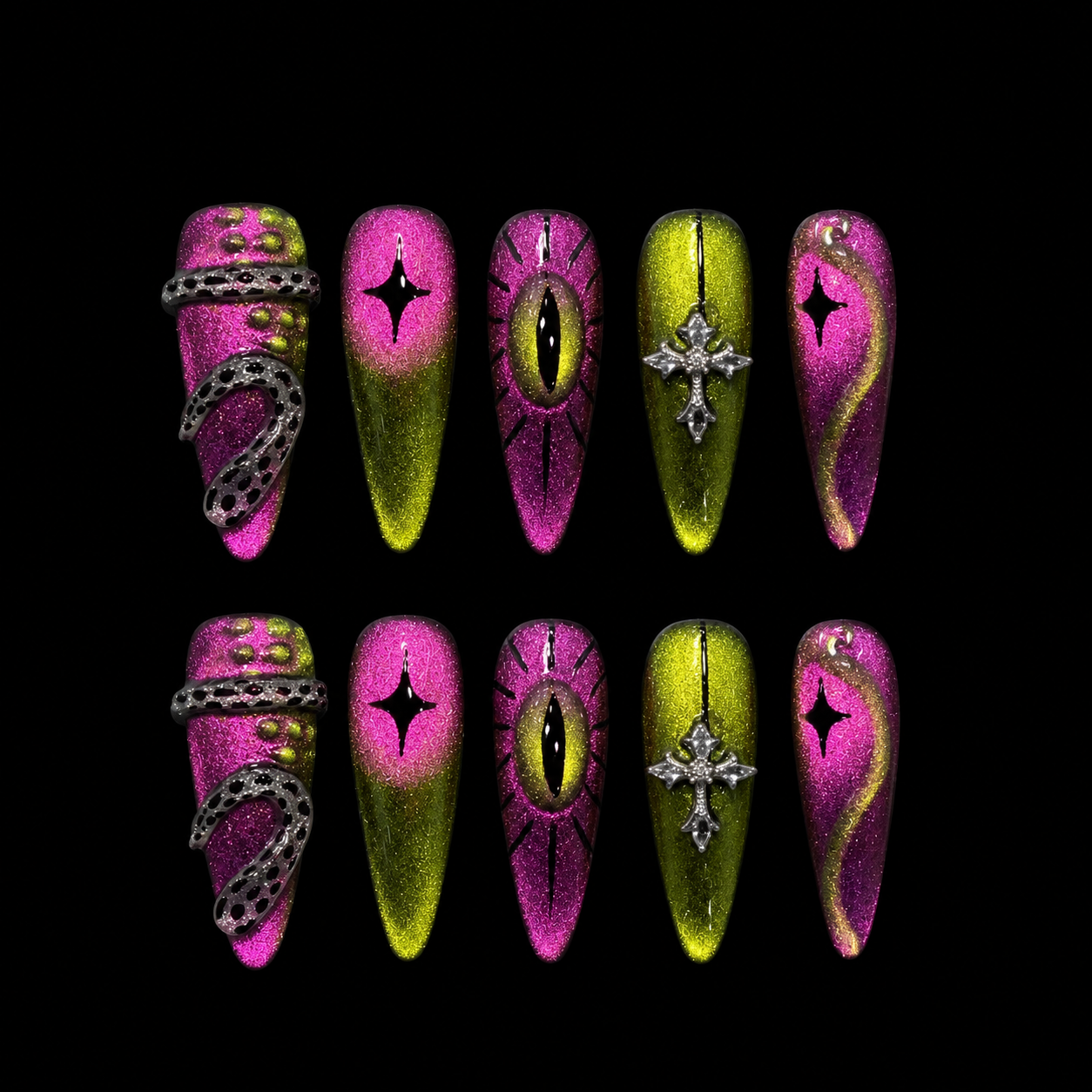 Neon Eclipse Cyber Gothic Press On Nails