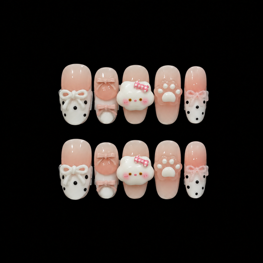 Kitty Blush Bow Press On Nails