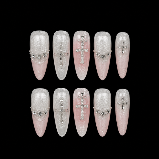 Celestial Cross Pearl Press On Nails