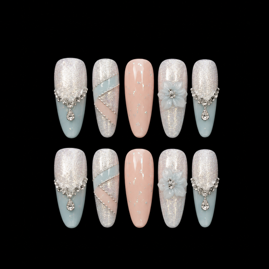 Frosted Pearl Blossom Press On Nails