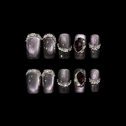 Crimson Noir Jewel Press On Nails