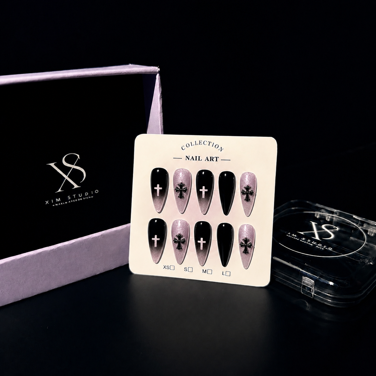Velvet Noir Cross Press On Nails
