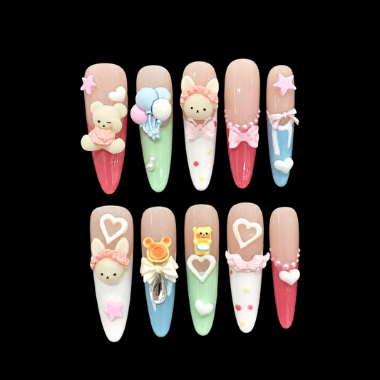 Pastel Teddy Candy Dream Press On Nails