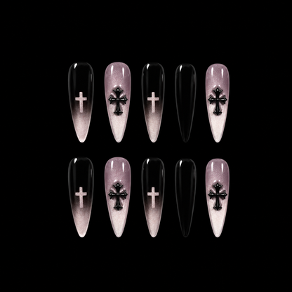 Velvet Noir Cross Press On Nails