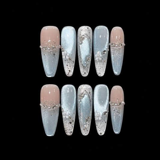Arctic Pearl Veil Press On Nails