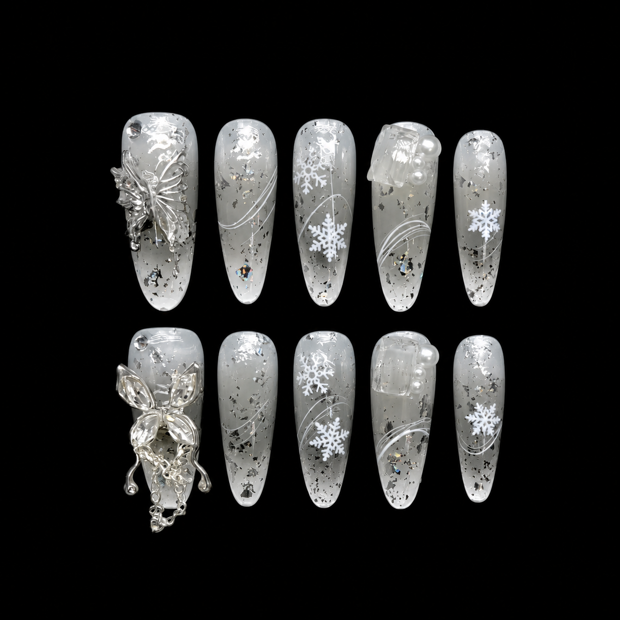 Winter Crystal Butterfly Press On Nails
