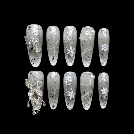 Winter Crystal Butterfly Press On Nails