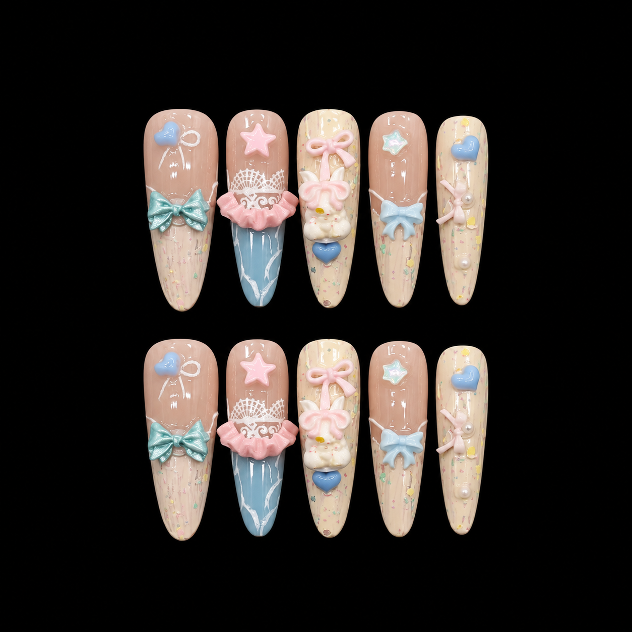 Pastel Fairy Bow Garden Press On Nails