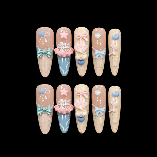 Pastel Fairy Bow Garden Press On Nails