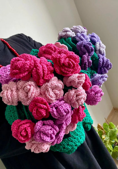 Gehäkelte Blumenstraußdecke, Gehäkelter Jumbo 3D Roter Rosenstrauß, Oma Square Afghan, Gestrickte Sofadecke, Versandfertig, Muttertagsgeschenk